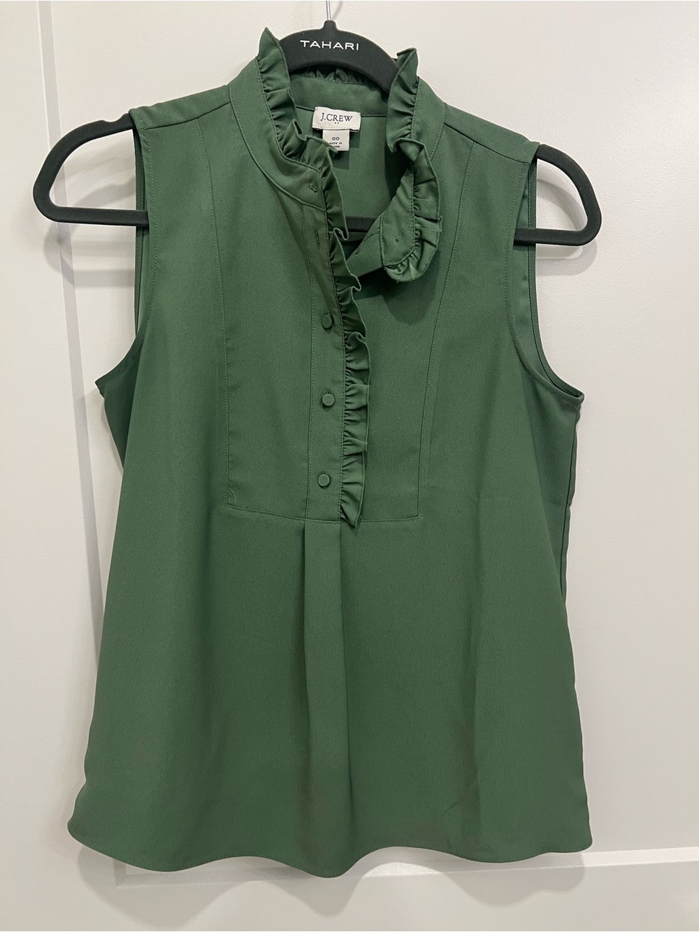 J. Crew Ruffle-Trim Sleeveless Shell Top in Forest Green